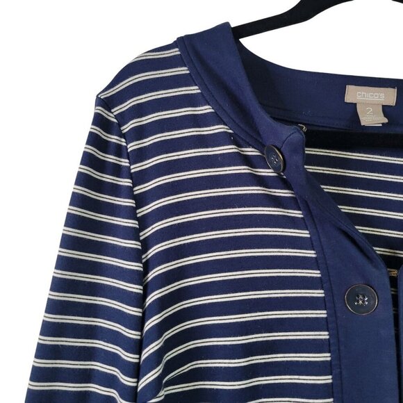 Chico's Women's Sailor Ponte Nautical Theme Cardigan Blazer Navy Blue Size L (2) - Picture 2 of 11